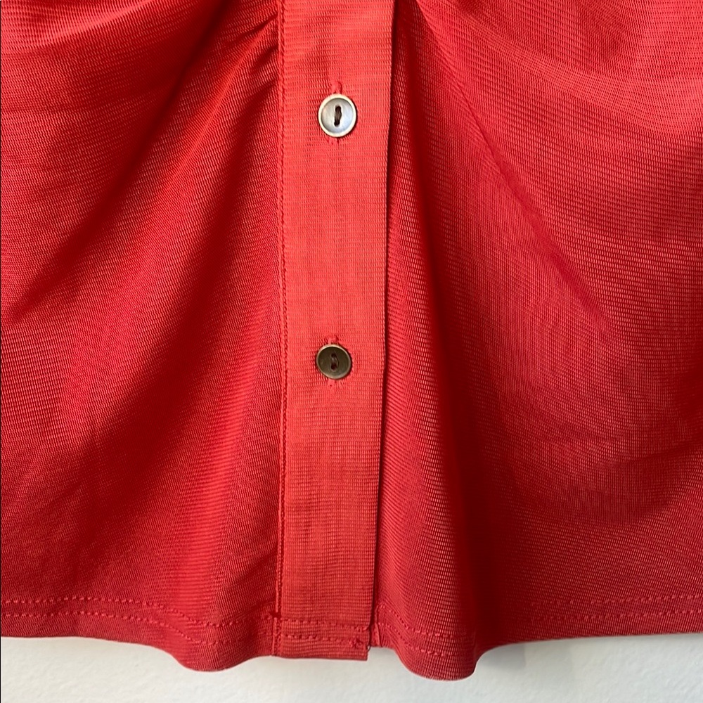 DR2 Ruched Mesh Button Front Shirt Burnt Orange Size M - Picture 5 of 10